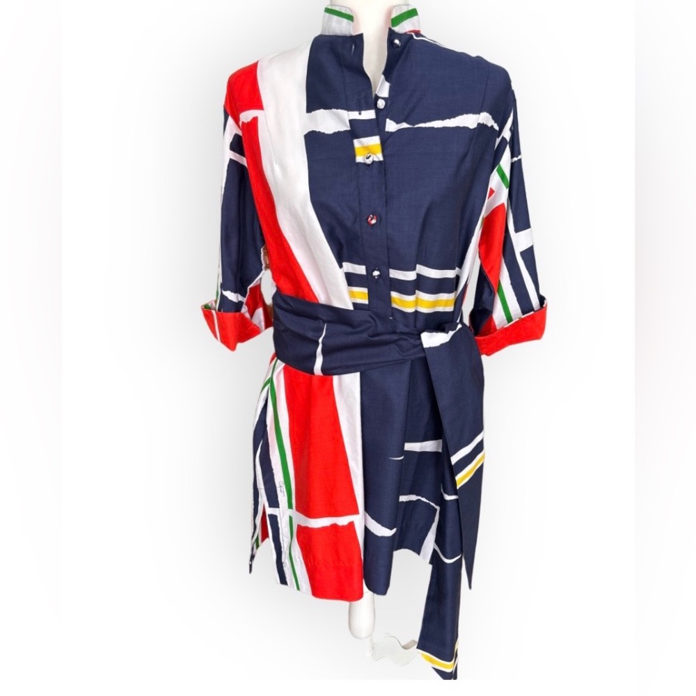 Vintage Catherine Ogust Penthouse Gallery Abstract Cotton Belted Tunic